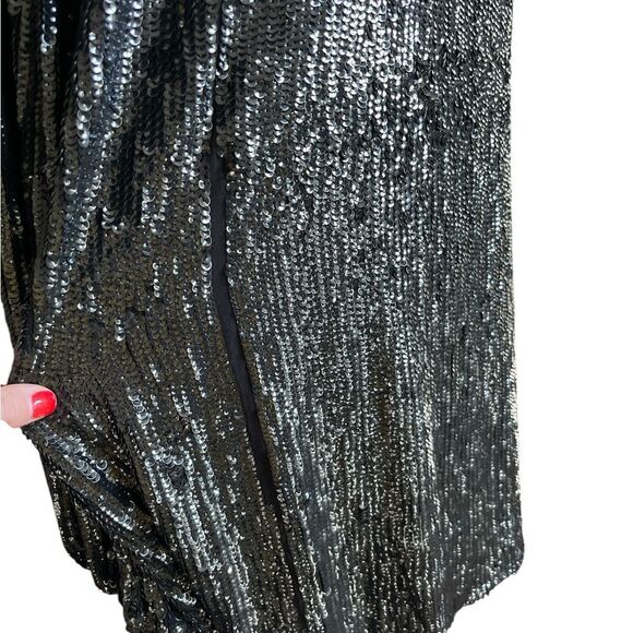 Retrofete Black Sequin Sheath Dress Size XS Bishop Sleeves Cocktail Party - Picture 10 of 12